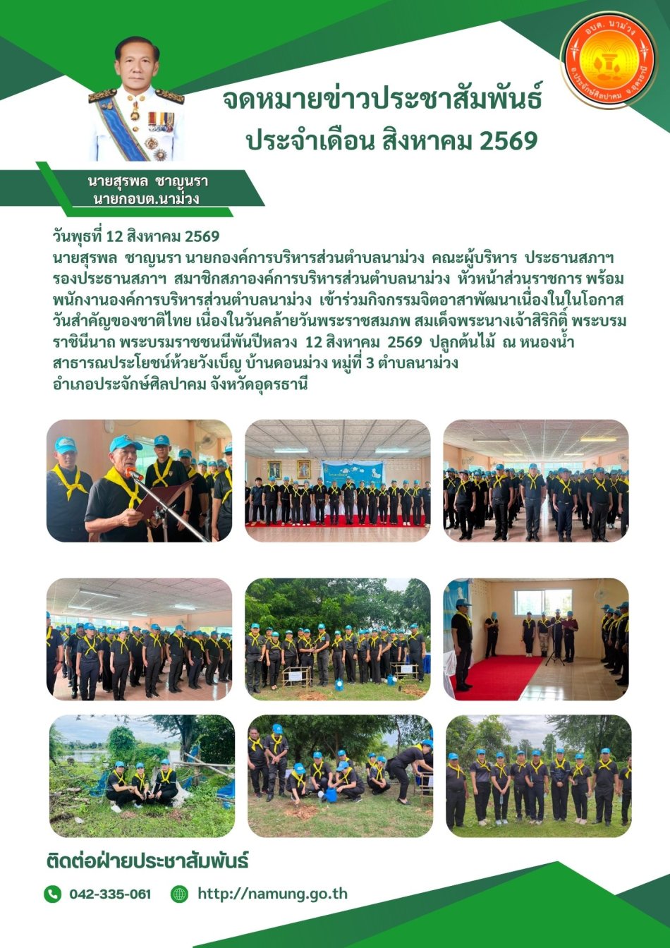 กิจกรรมปลูกต้นไม้  ณ หนองน้ำสาธารณประโยชน์ห้วยวังเบ็ญ 12 สิงหาคม 2569
